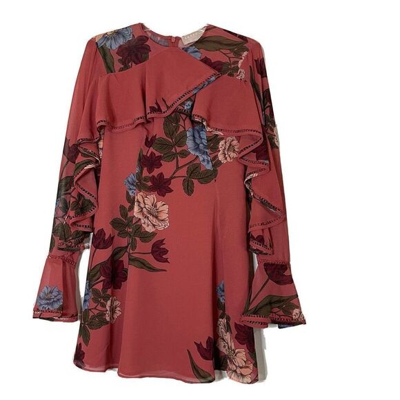 Keepsake The label Mauve ruffle boho floral mini flare dress size small - Picture 1 of 7